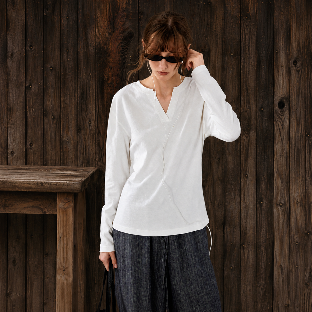 V-Neck Long Sleeve T-Shirt