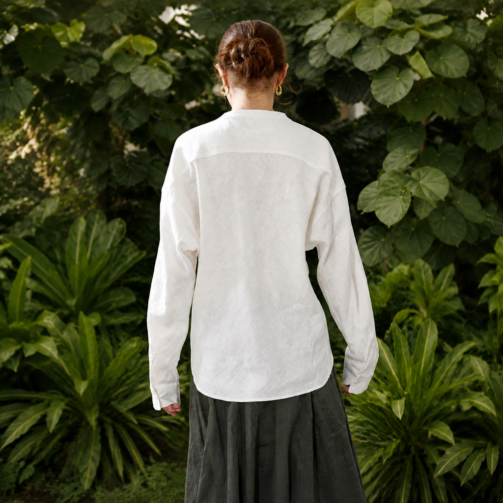 Minimalist Pure Linen Stand Collar Shirt
