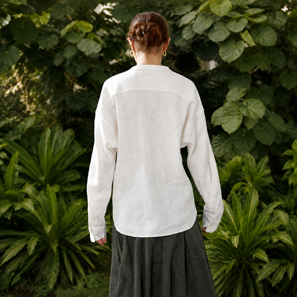 Minimalist Pure Linen Stand Collar Shirt