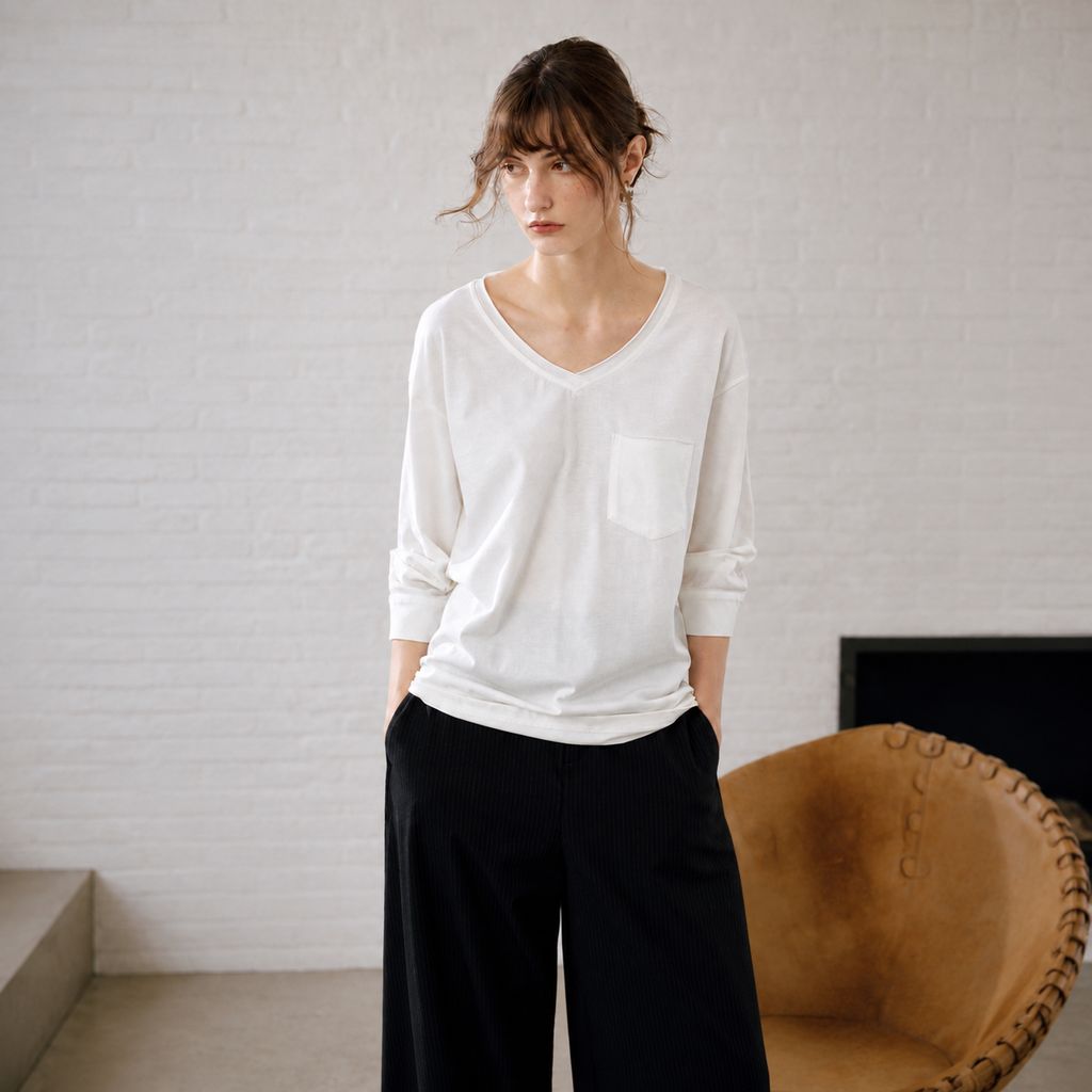 Hemp Cotton V-Neck 3/4 Sleeve Top