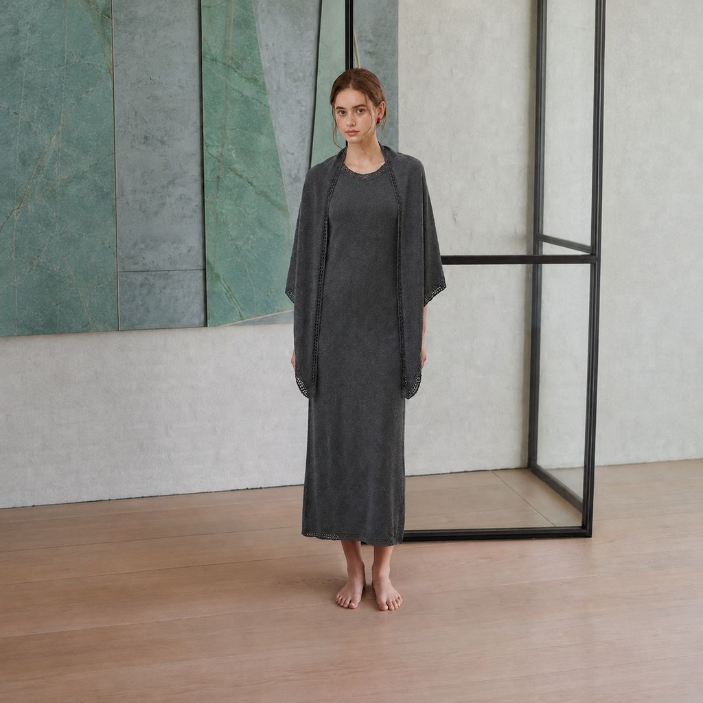 Wool Knit Shawl & Maxi Dress Set