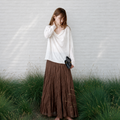 Linen-Cotton Cowl-Neck Long Sleeve Top