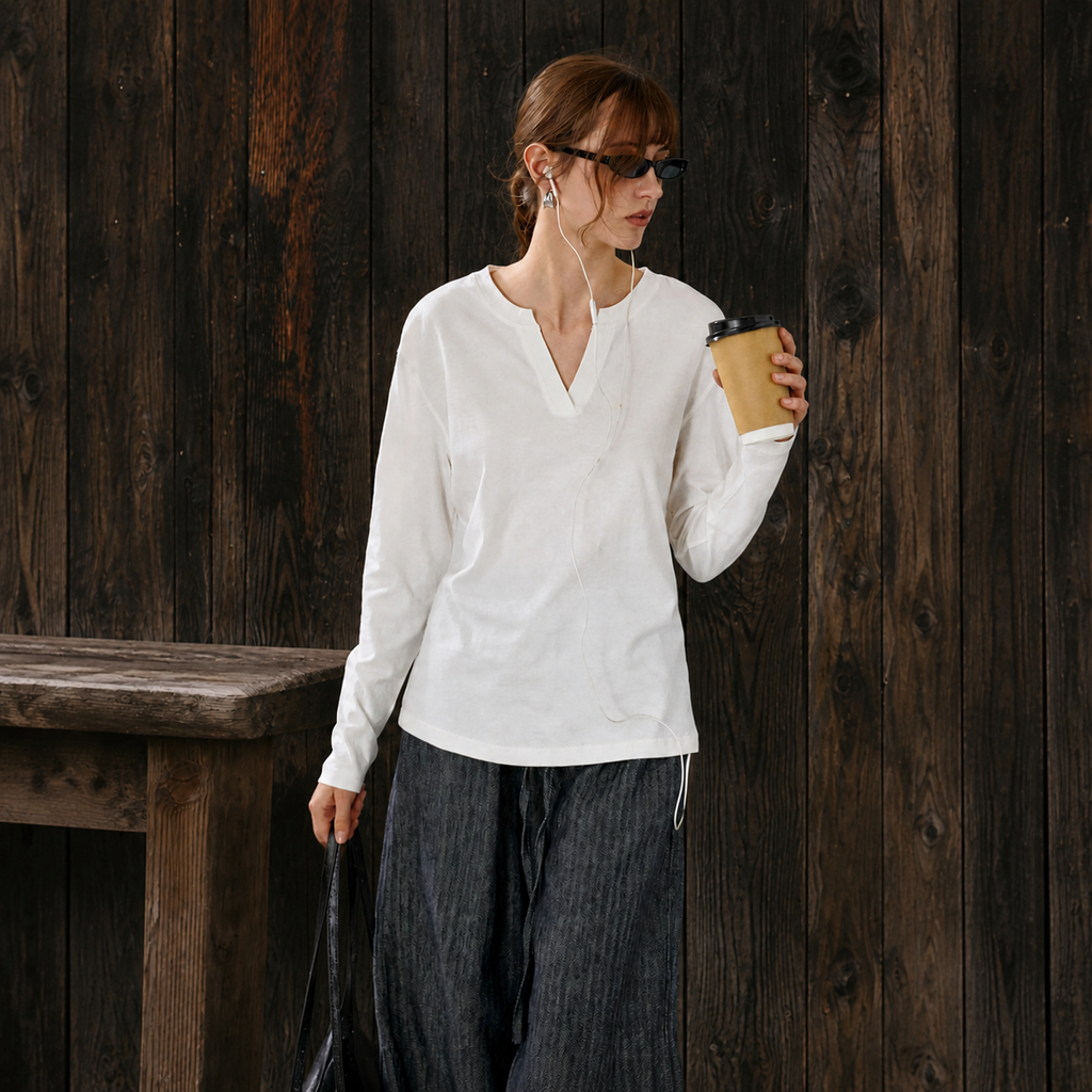V-Neck Long Sleeve T-Shirt
