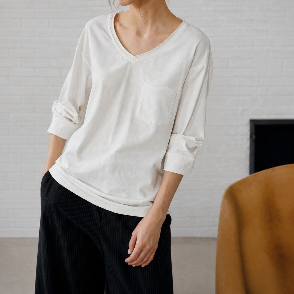 Hemp Cotton V-Neck 3/4 Sleeve Top