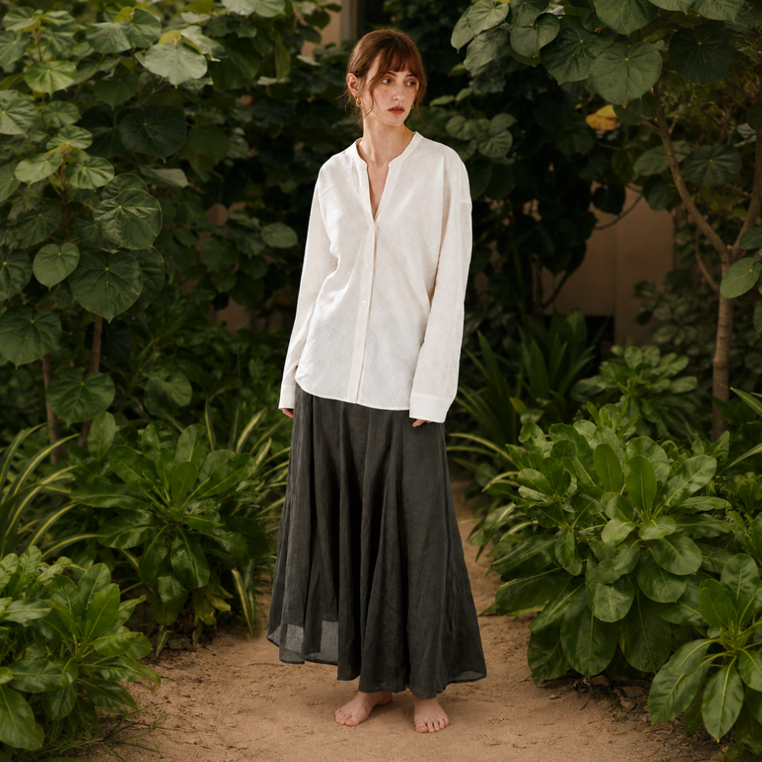 Minimalist Pure Linen Stand Collar Shirt