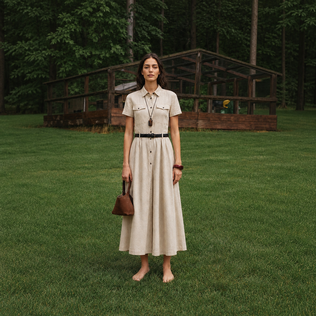 Retro Pure Linen Shirt Dress