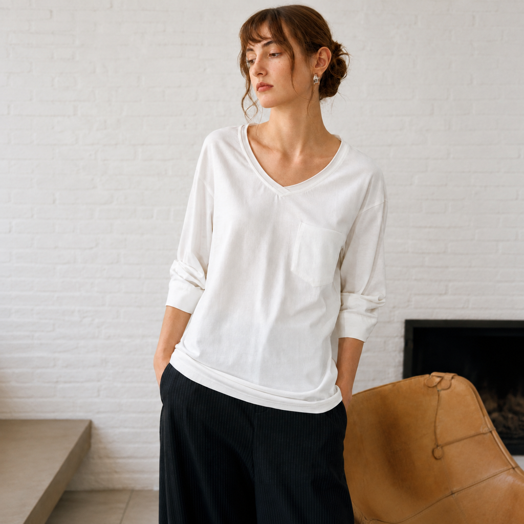 Hemp Cotton V-Neck 3/4 Sleeve Top