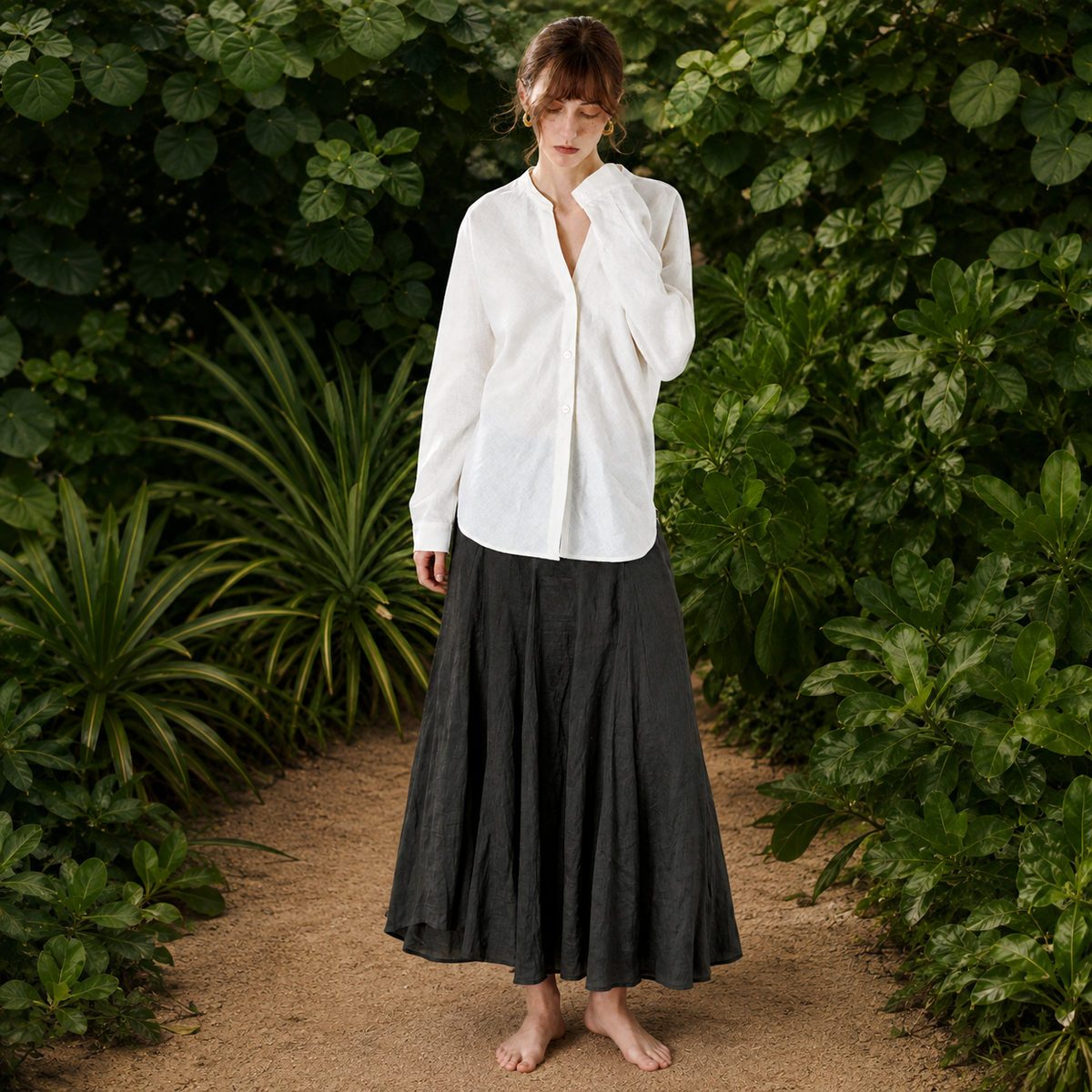 Minimalist Pure Linen Stand Collar Shirt