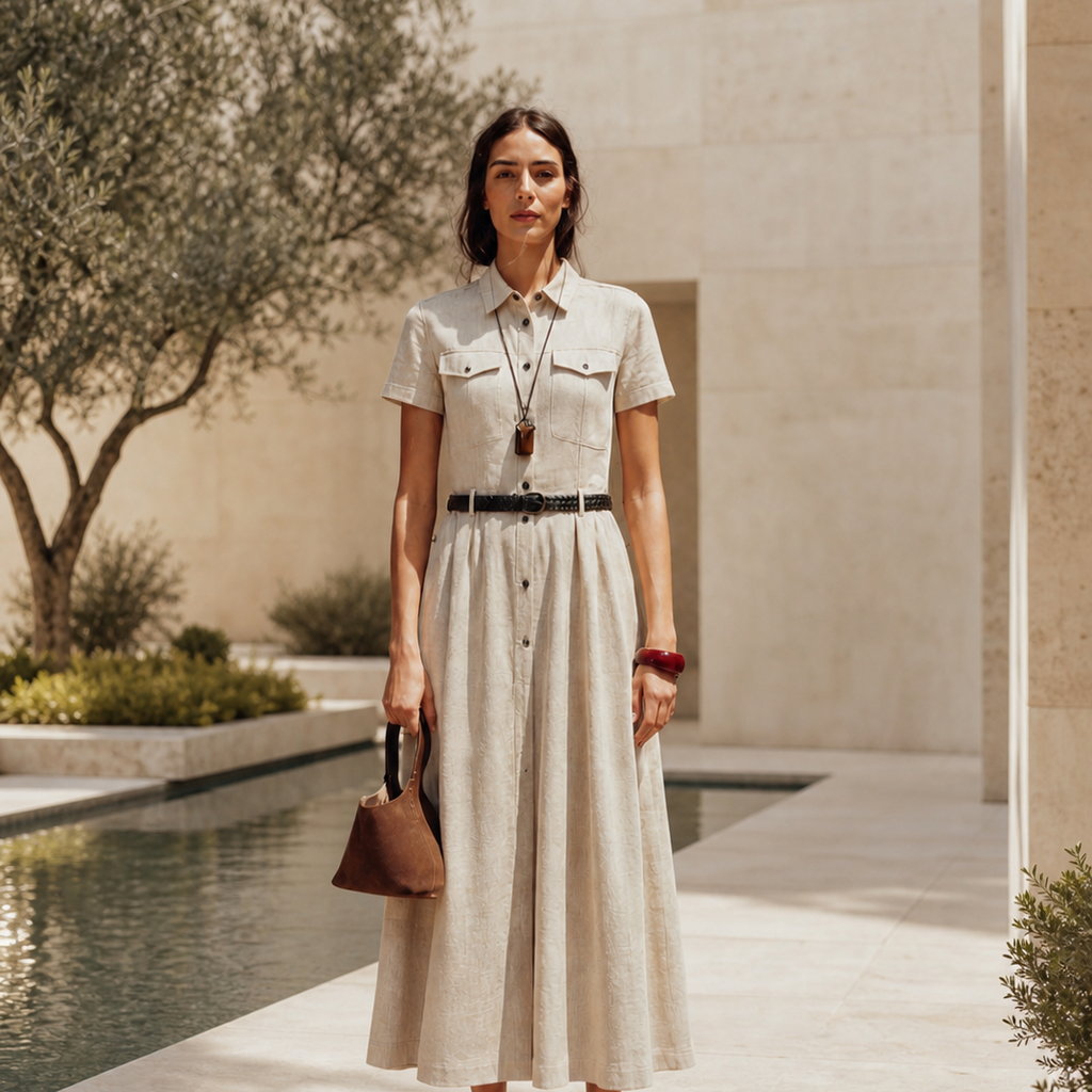 Retro Pure Linen Shirt Dress