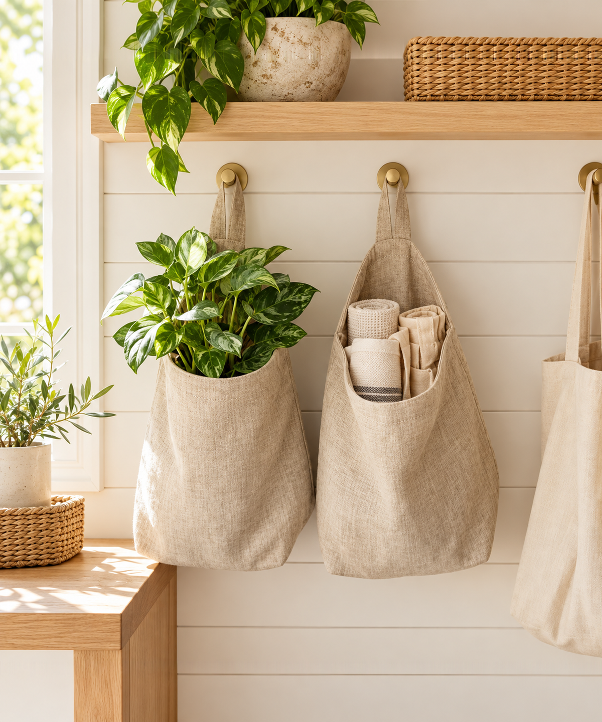 Linen Hanging Storage Bag — Natural — image 1
