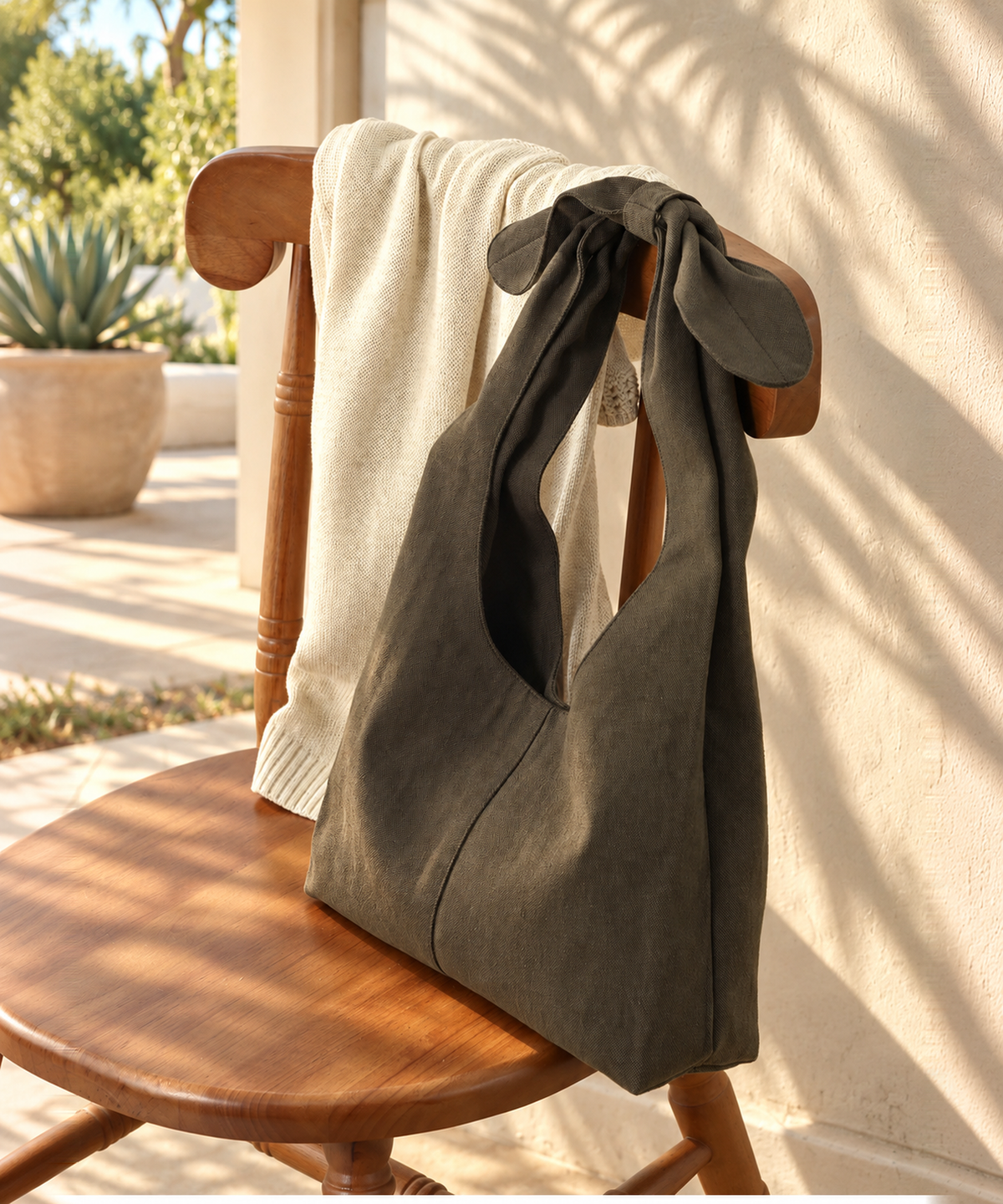 Tie Handle Tote Bag — Olive — image 3