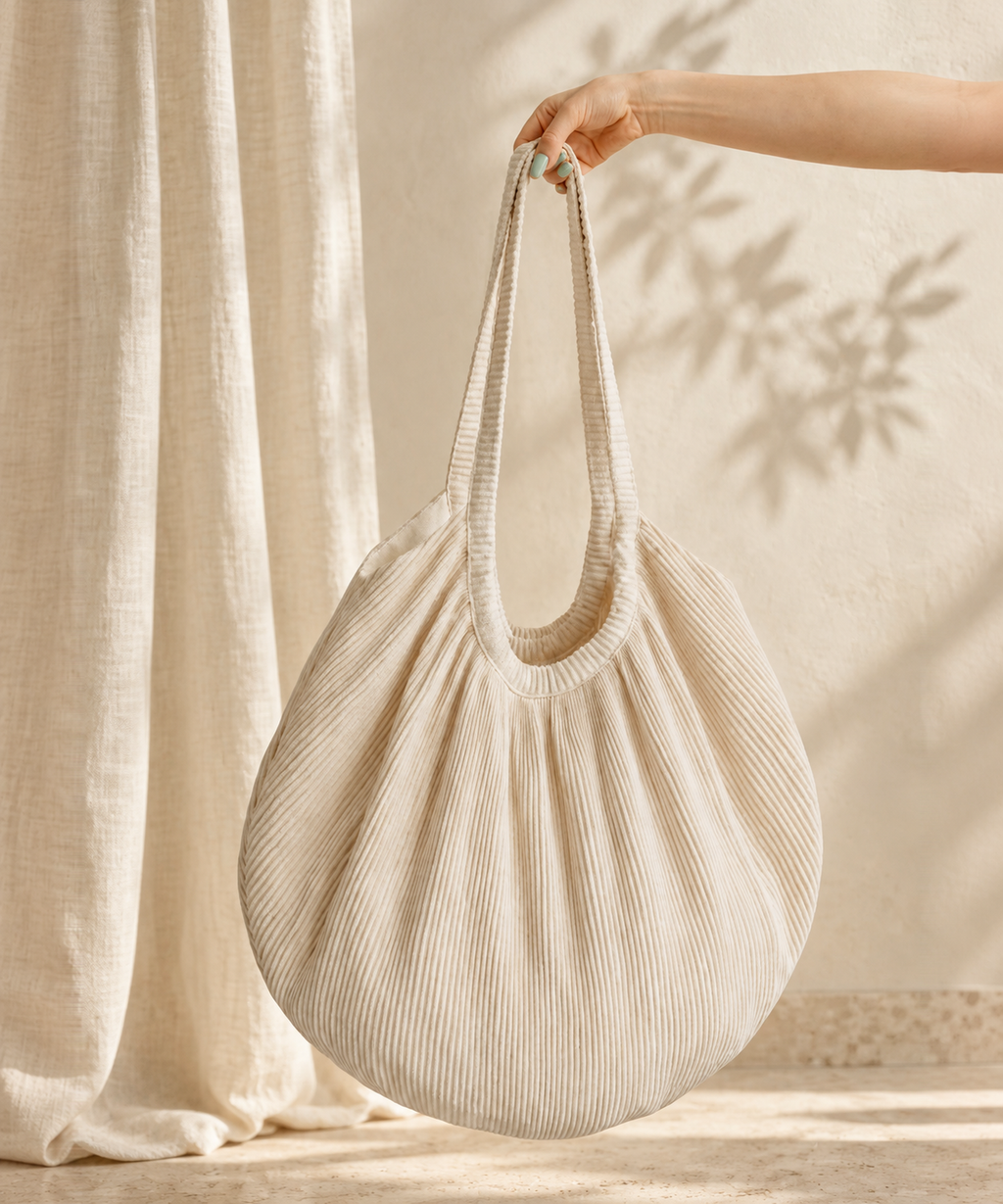 Cream Pleated Large Shoulder Tote — Cream — image 2