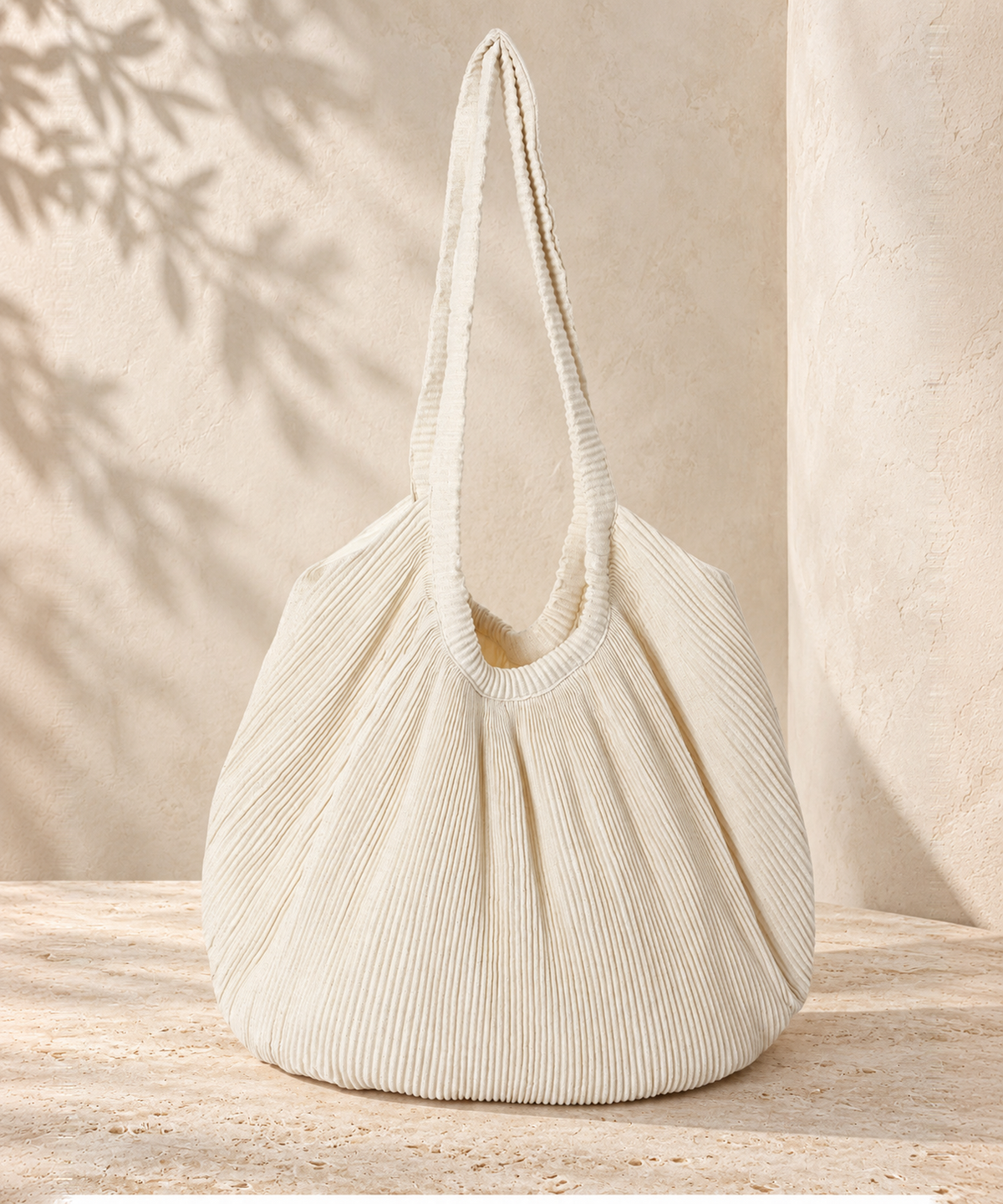 Cream Pleated Large Shoulder Tote — Cream — image 4