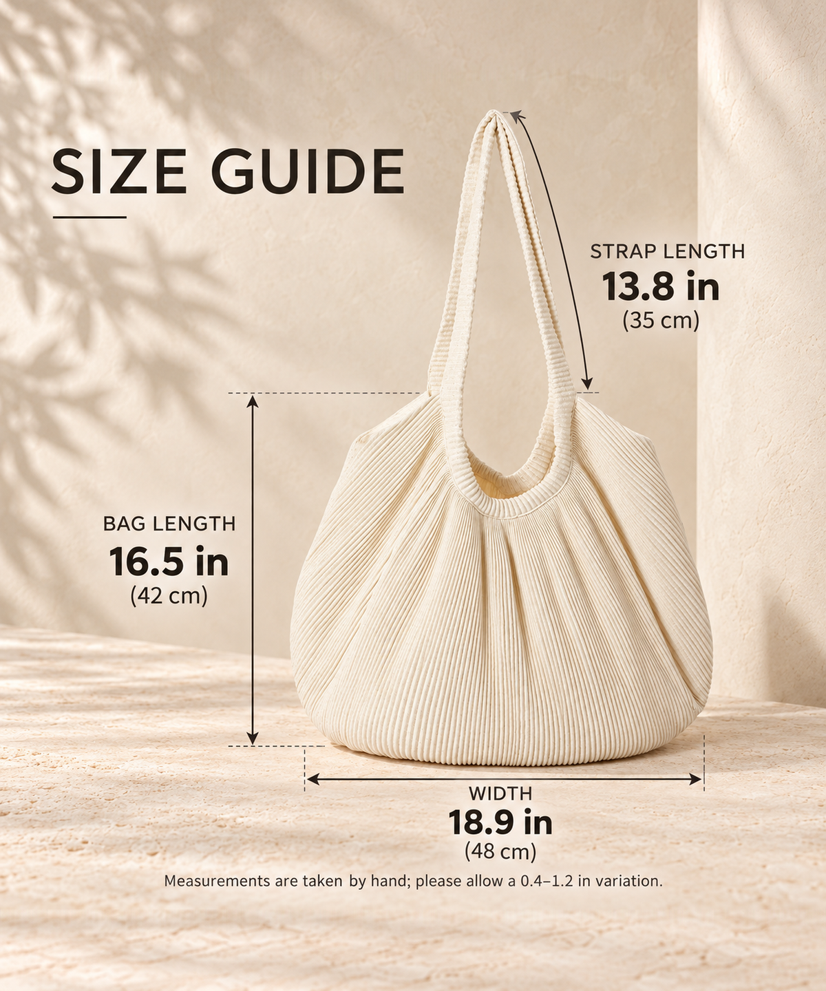 Cream Pleated Large Shoulder Tote — Cream — image 6