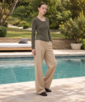 Linen-Blend Henley Knit Top — Olive — image 1