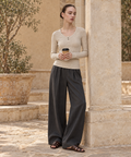 Linen-Blend Henley Knit Top — Beige — image 1
