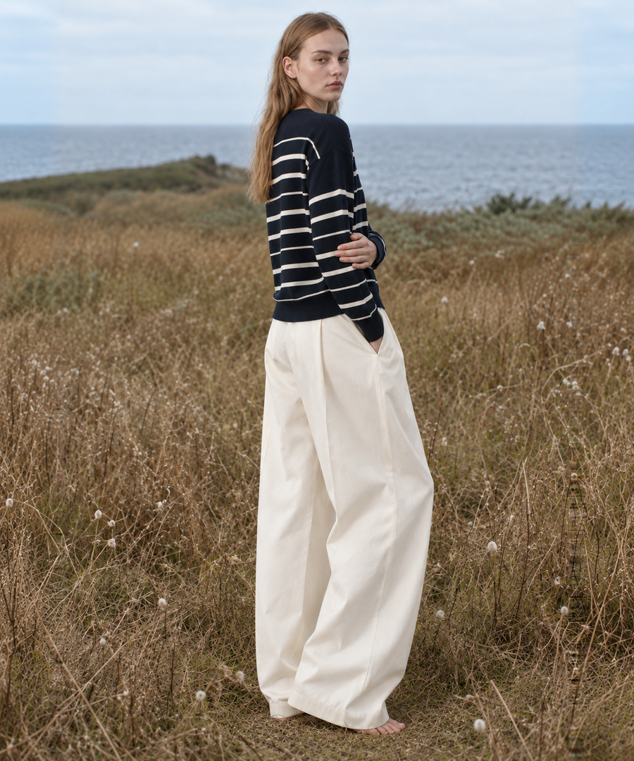 Classic Striped Linen-Blend Cardigan — Navy Stripe — image 2