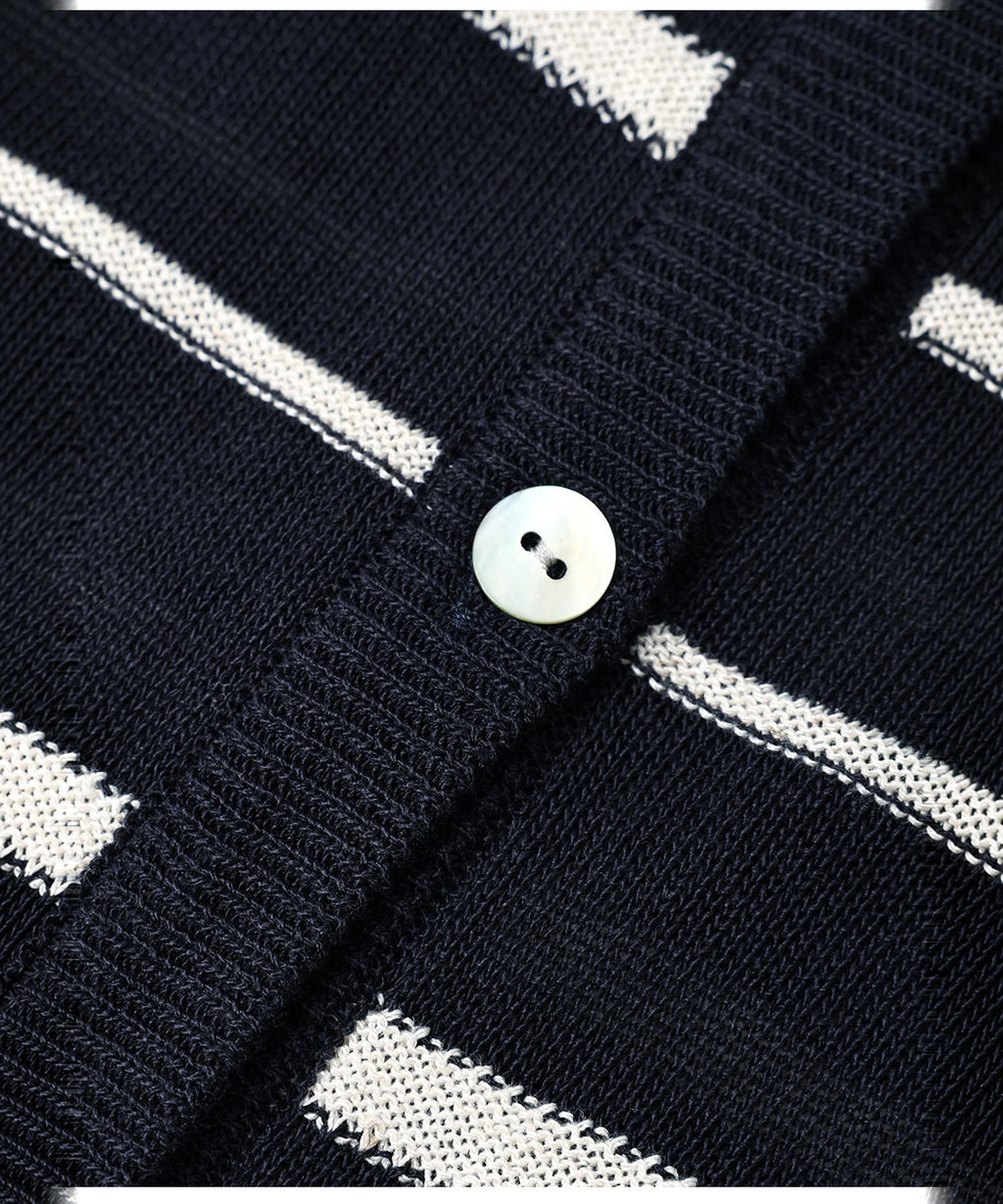 Classic Striped Linen-Blend Cardigan — Navy Stripe — image 5