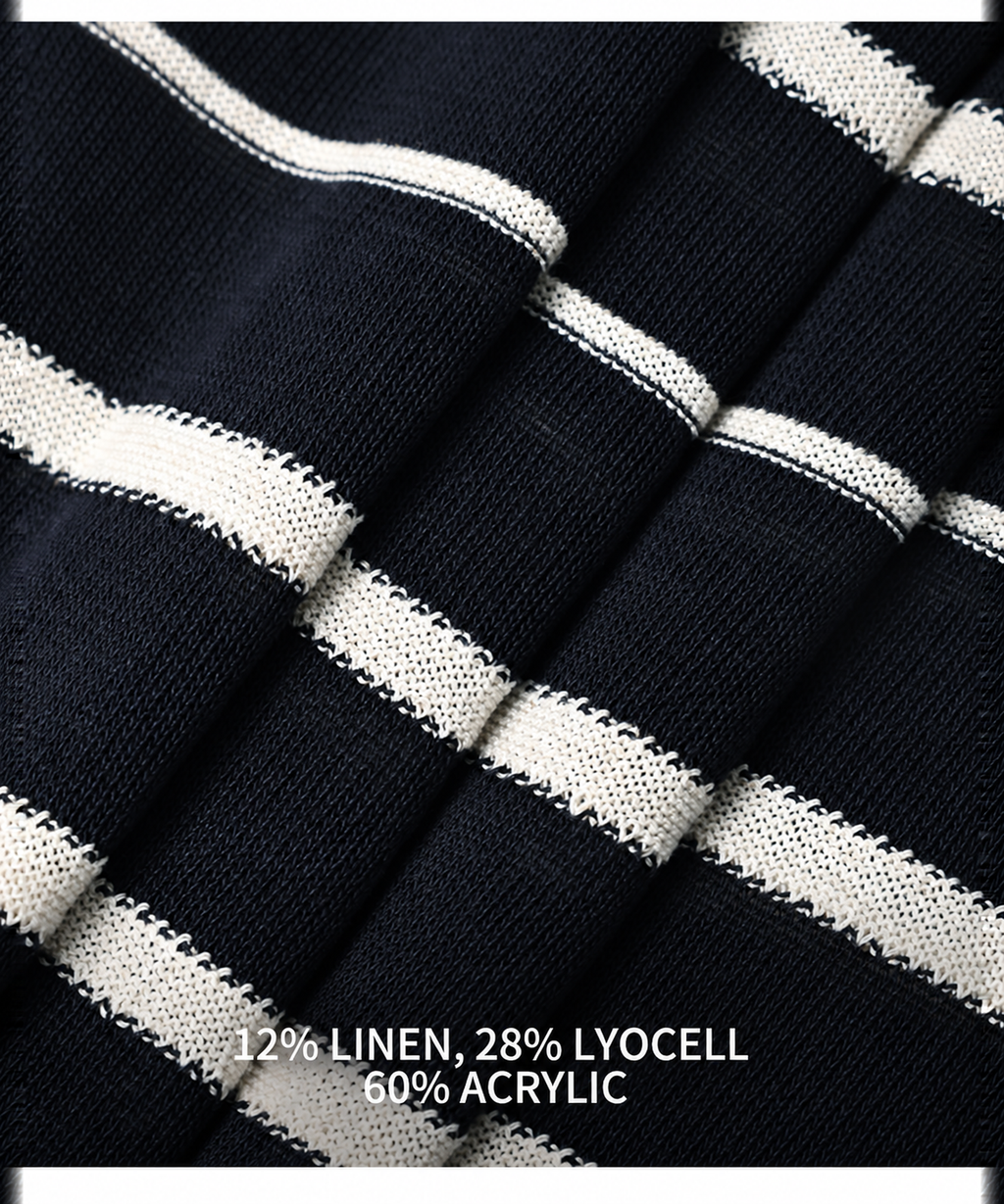 Classic Striped Linen-Blend Cardigan — Navy Stripe — image 6