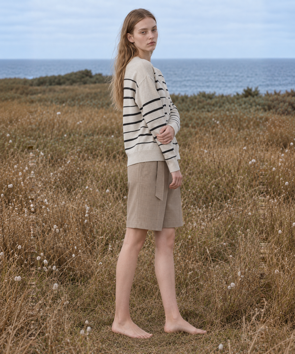 Classic Striped Linen-Blend Cardigan — Ivory Stripe — image 2