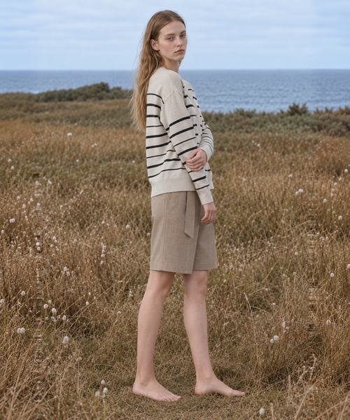 Classic Striped Linen-Blend Cardigan — Ivory Stripe — image 2