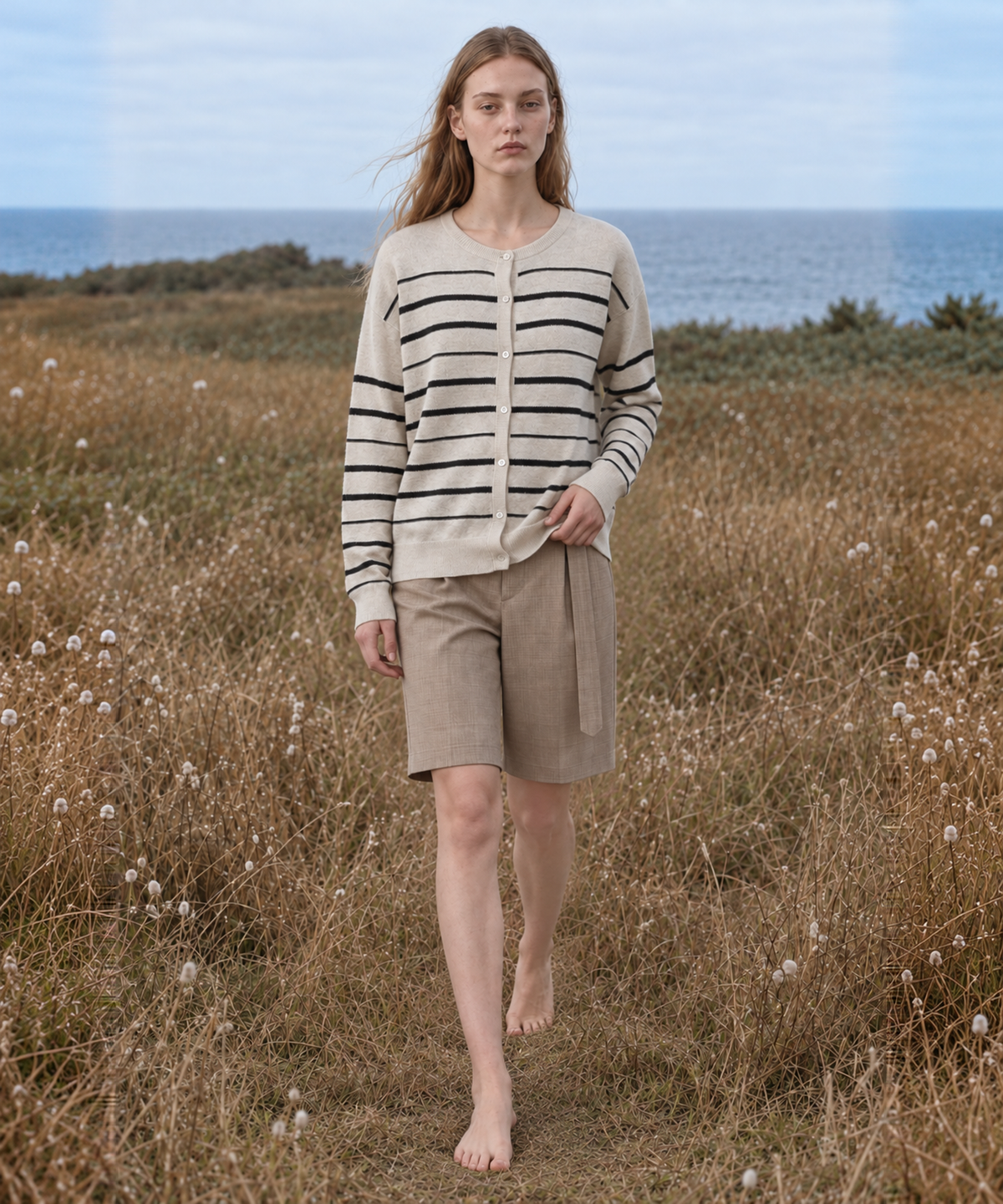 Classic Striped Linen-Blend Cardigan — Ivory Stripe — image 4