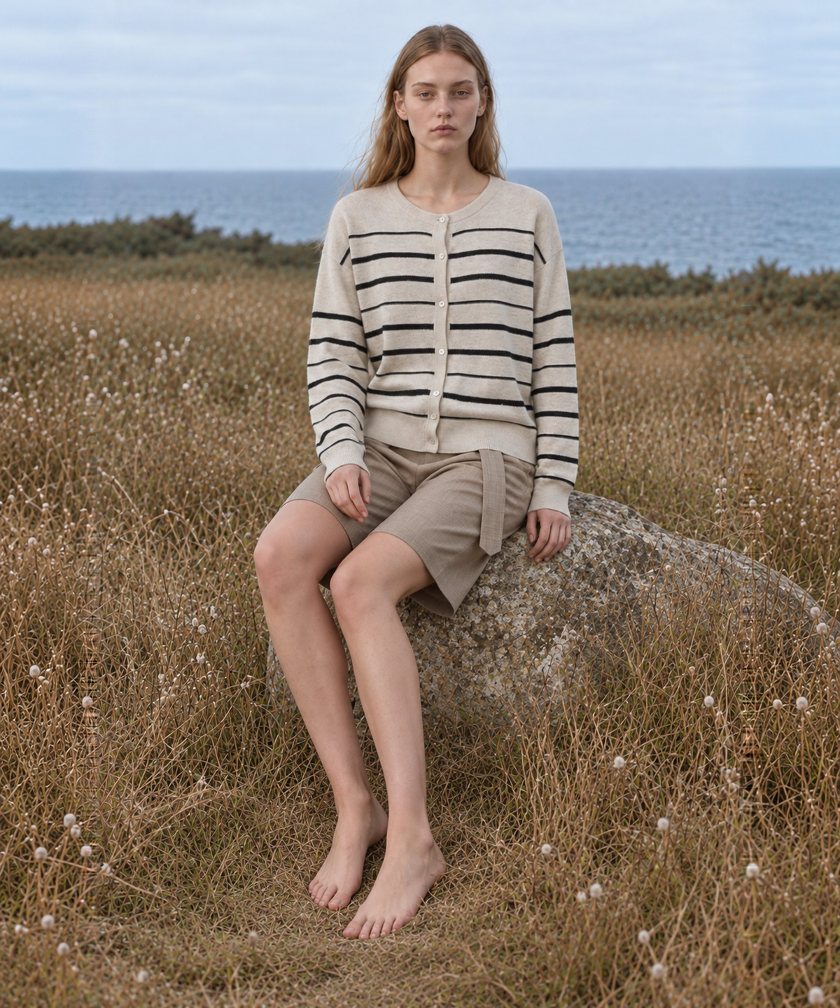 Classic Striped Linen-Blend Cardigan — Ivory Stripe — image 5