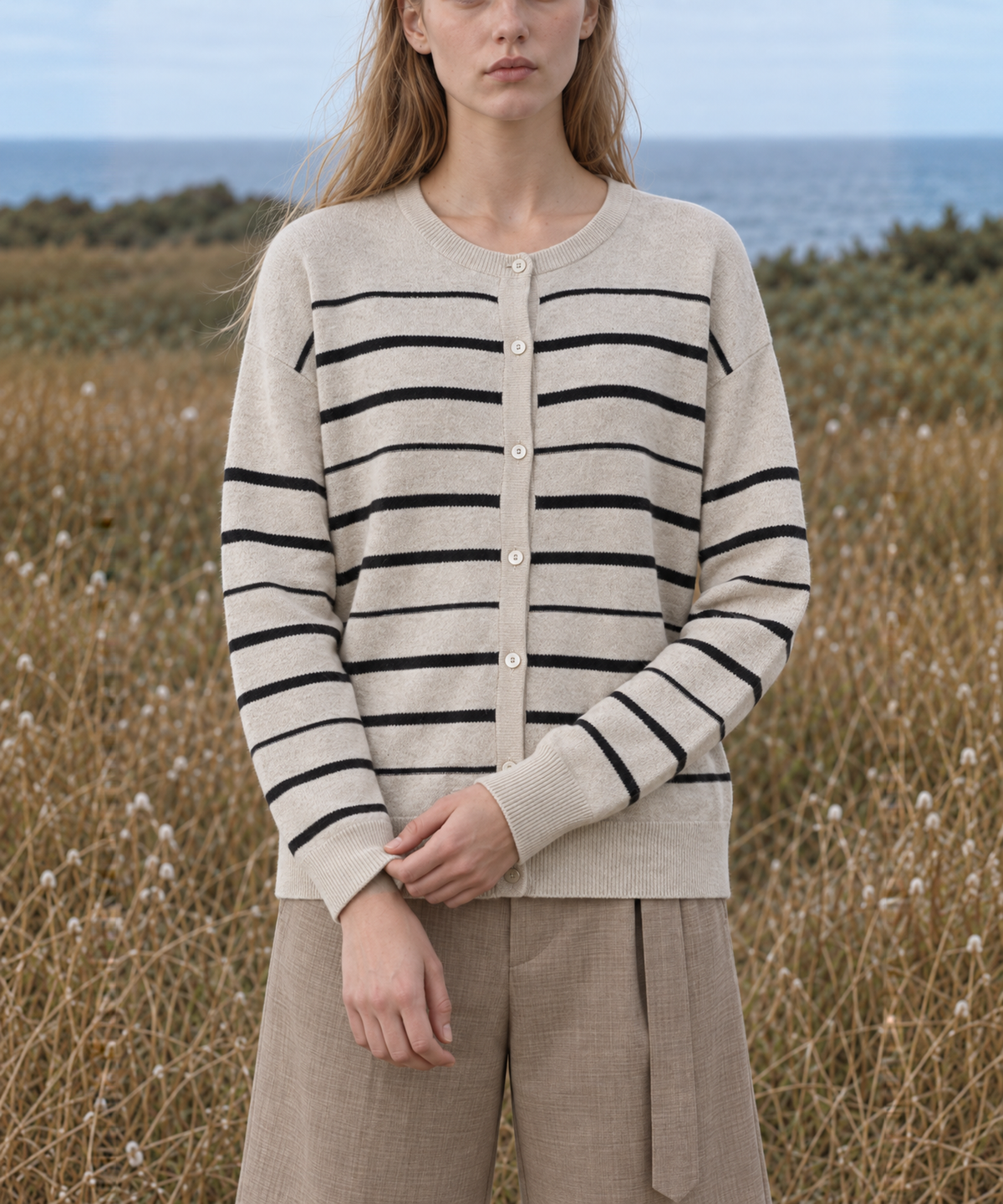 Classic Striped Linen-Blend Cardigan — Ivory Stripe — image 6