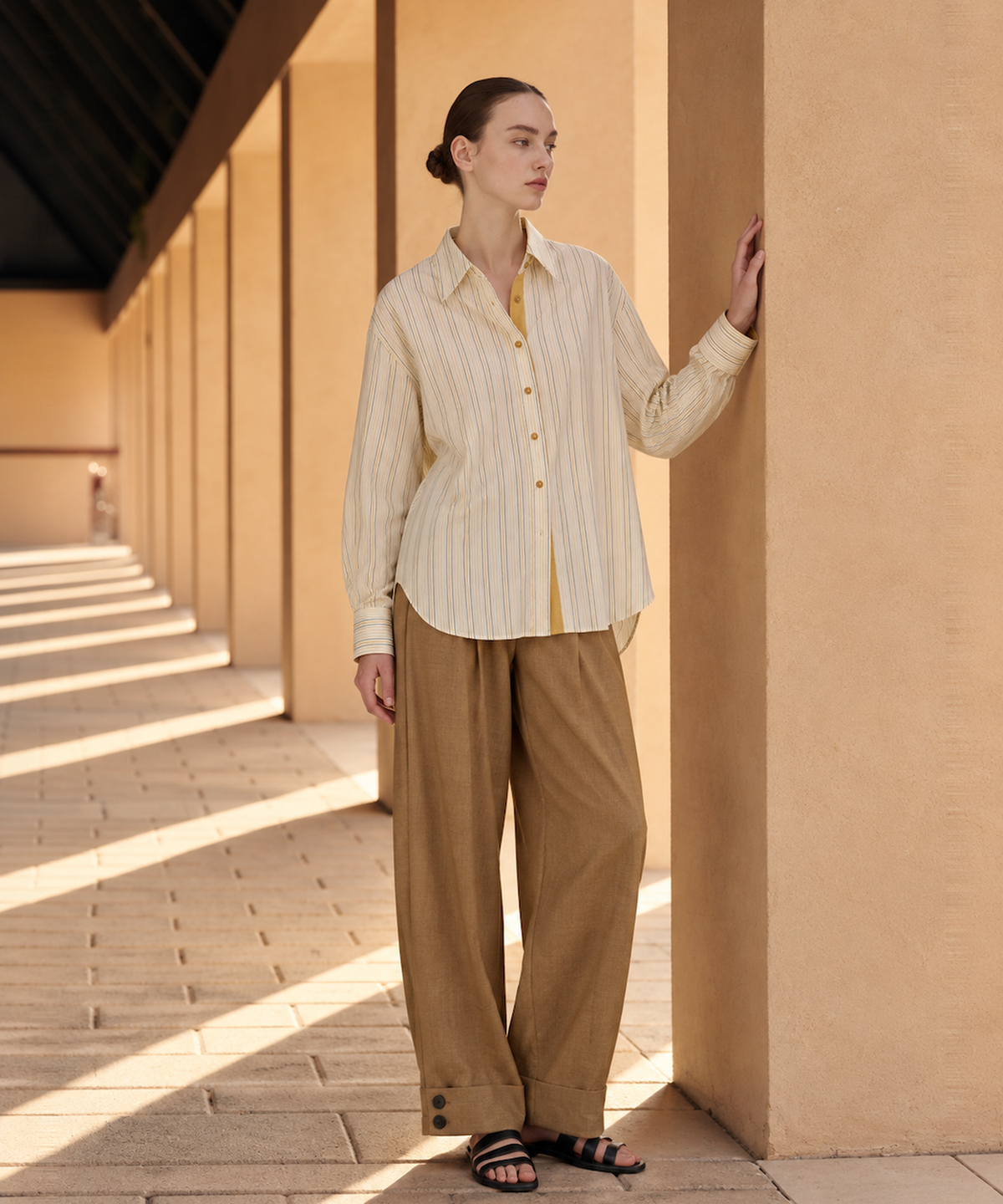French Striped Cotton Shirt — Beige Stripe — image 1