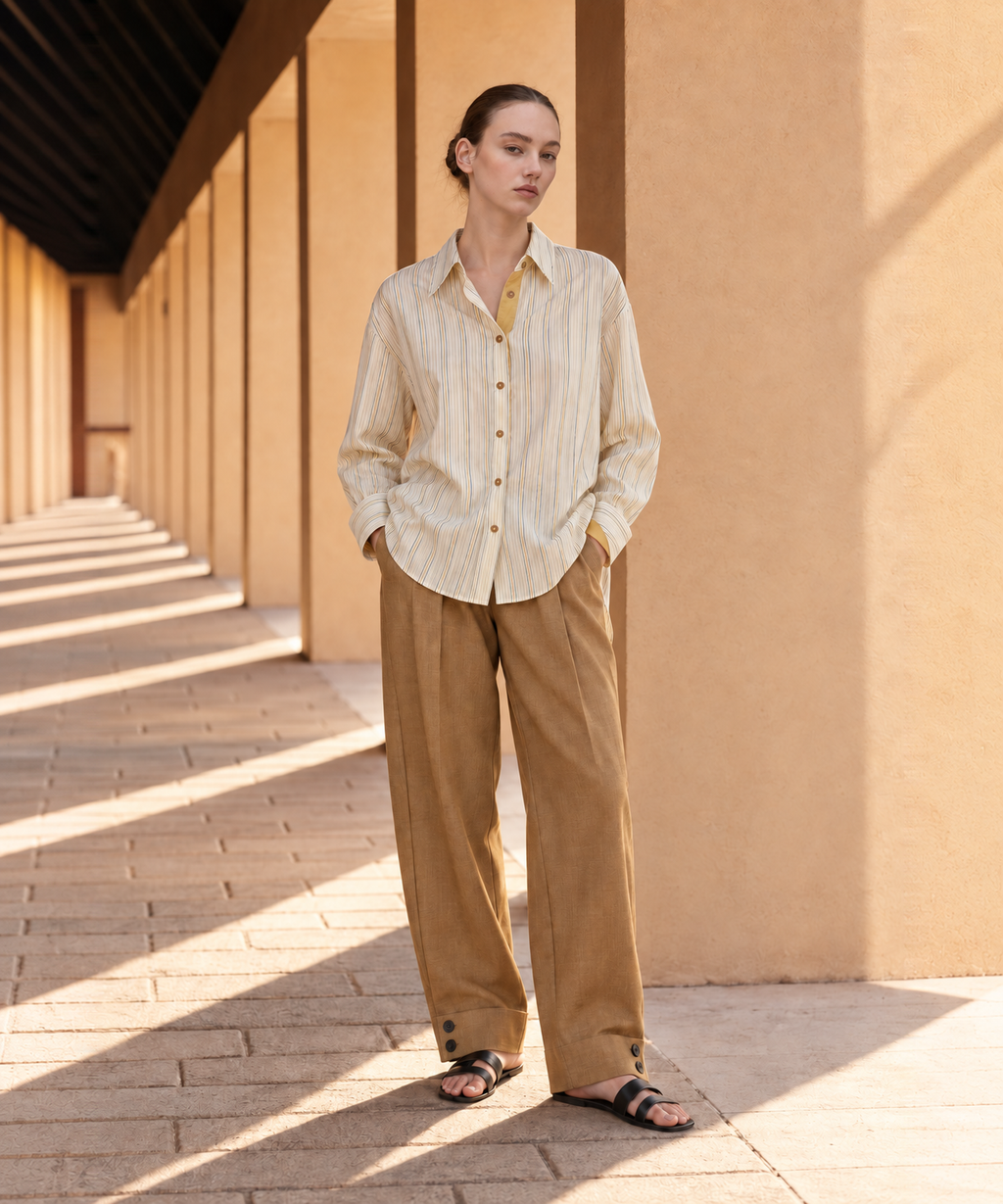 French Striped Cotton Shirt — Beige Stripe — image 3