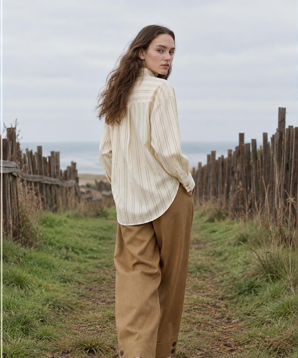 French Striped Cotton Shirt — Beige Stripe — image 5