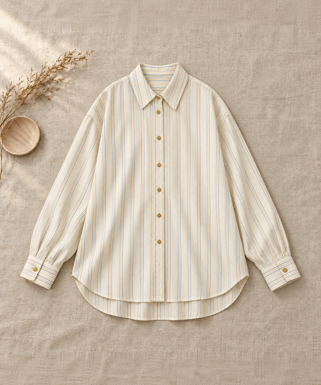 French Striped Cotton Shirt — Beige Stripe — image 6