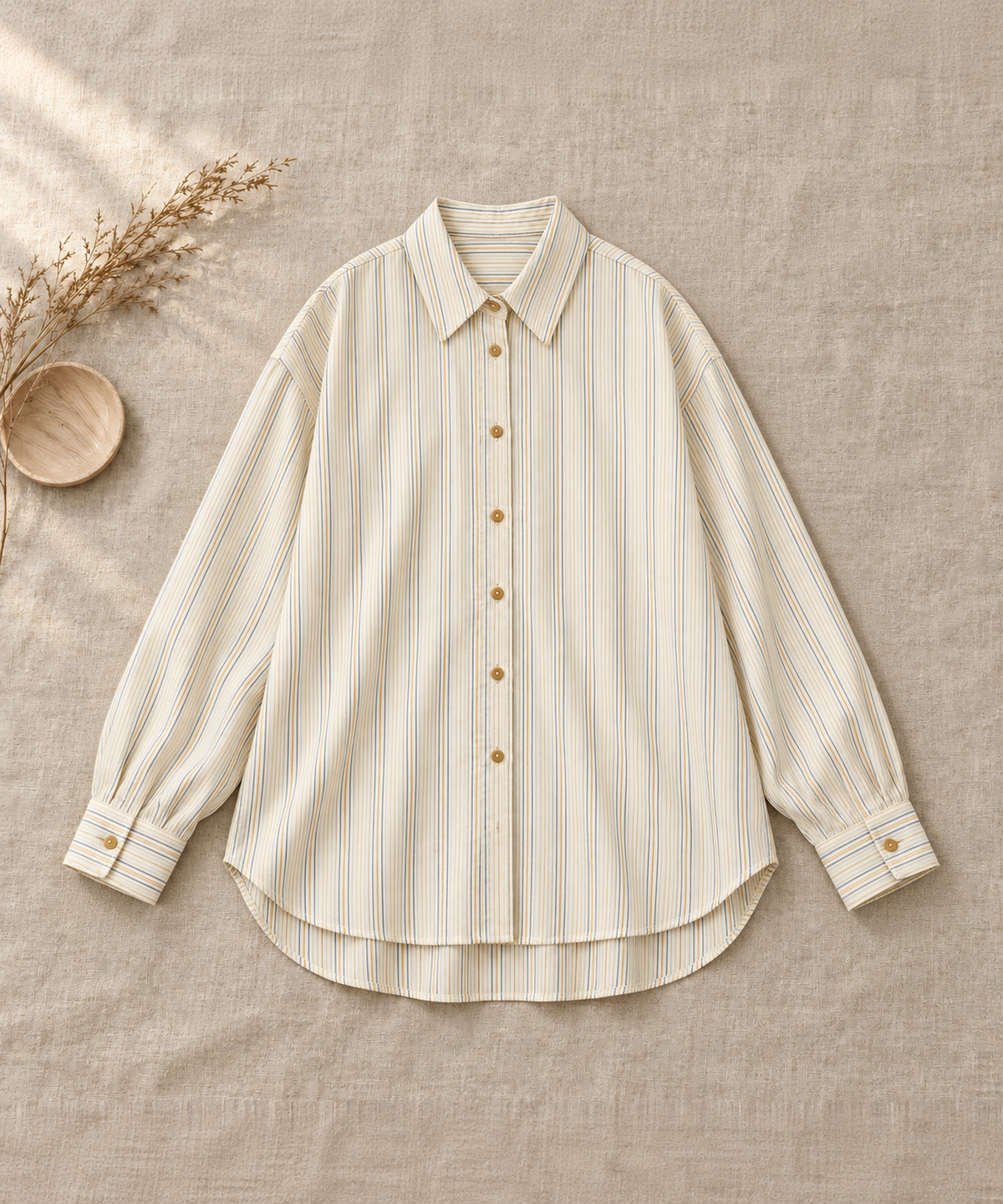 French Striped Cotton Shirt — Beige Stripe — image 6