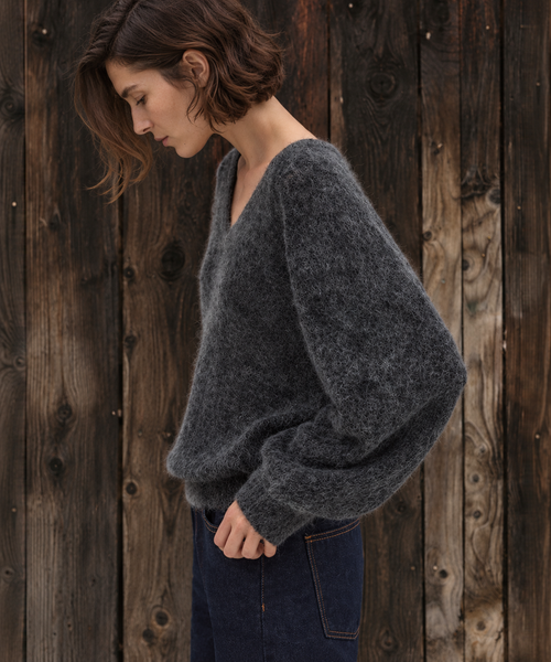 Brushed Cashmere V-Neck Sweater — Charcoal — image 2