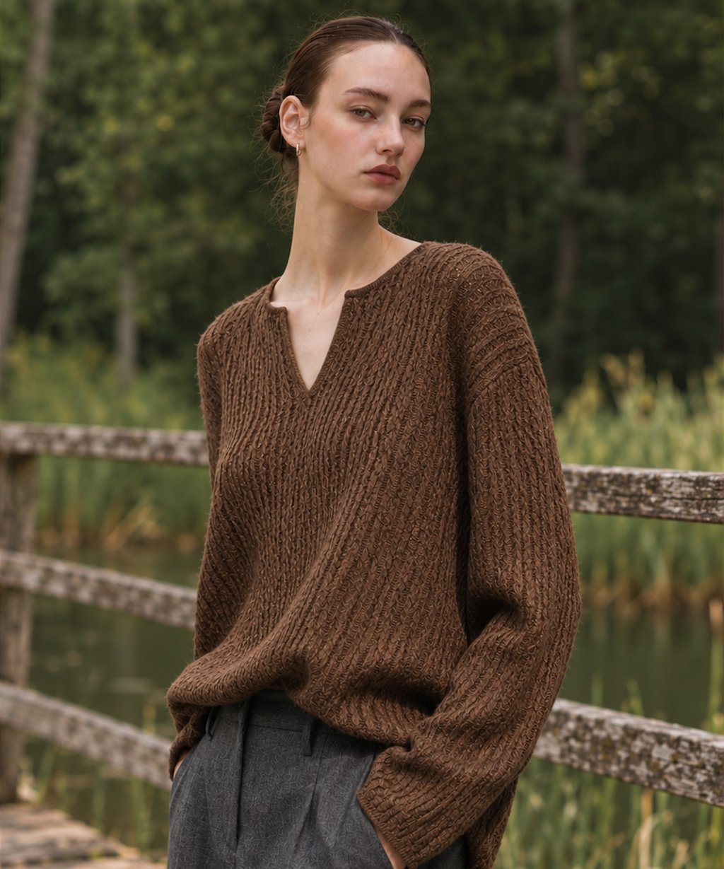 Cashmere-Blend Openwork Sweater — Brown — image 3