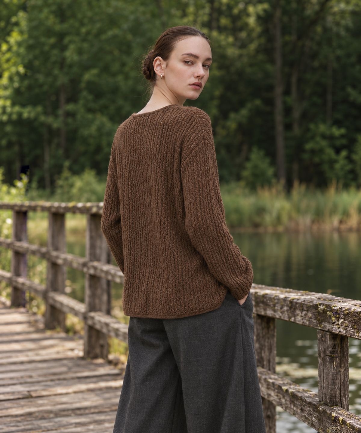 Cashmere-Blend Openwork Sweater — Brown — image 5