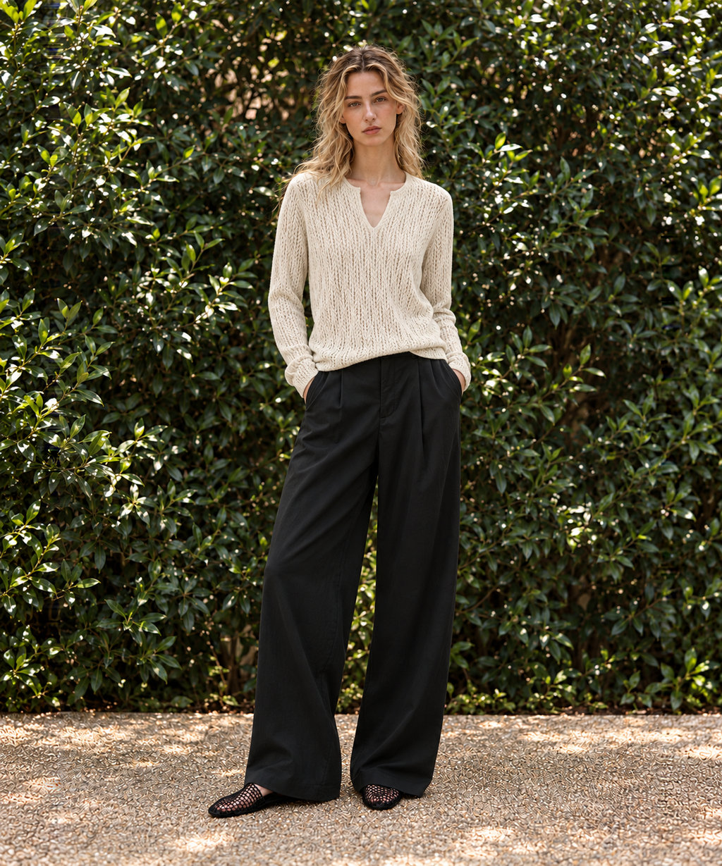 Cashmere-Blend Openwork Sweater — Ivory — image 1