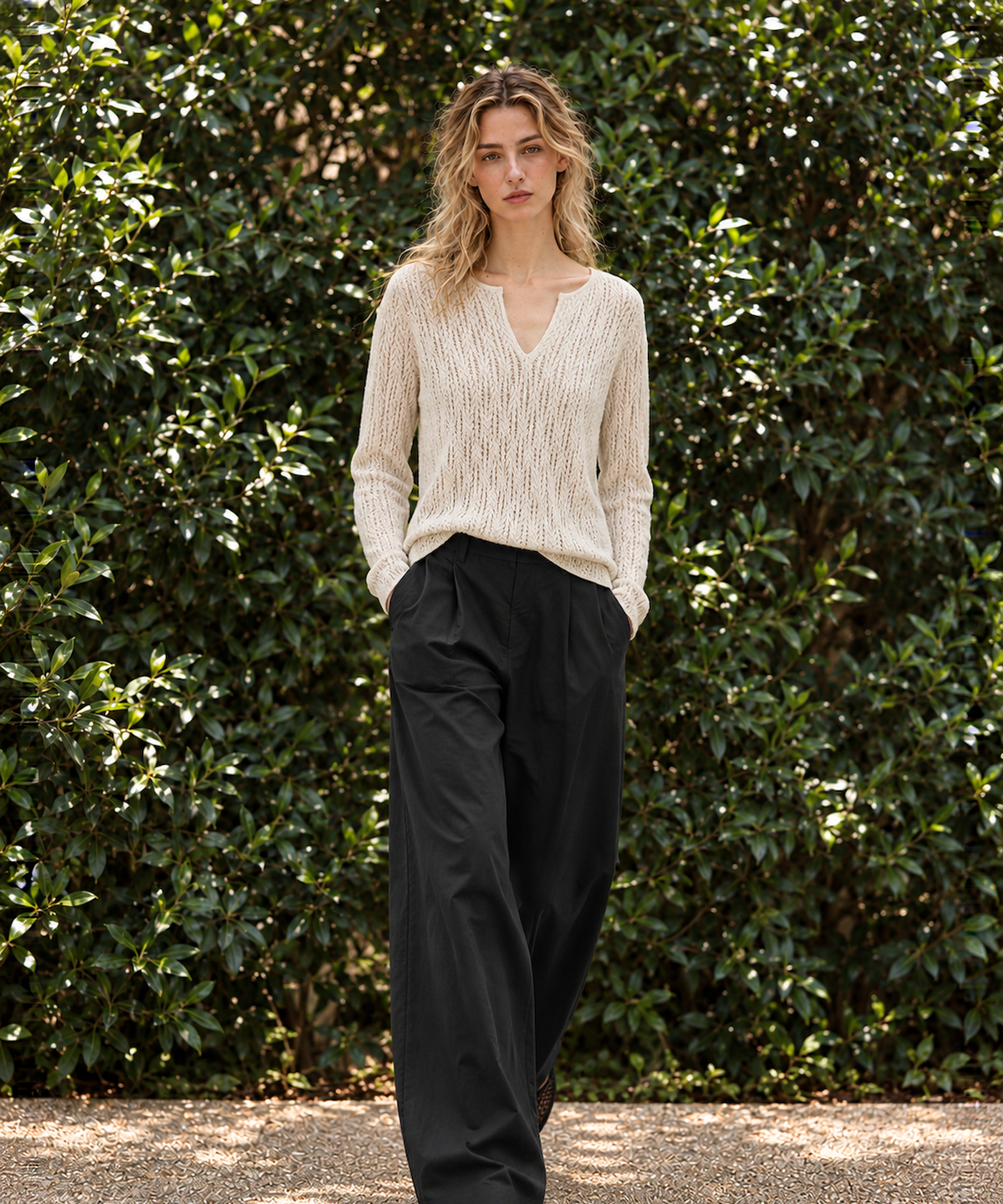 Cashmere-Blend Openwork Sweater — Ivory — image 3
