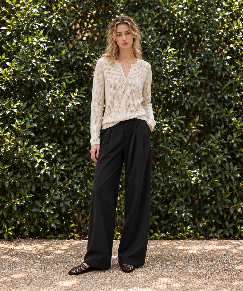 Cashmere-Blend Openwork Sweater — Ivory — image 6