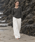 Henley Linen-Blend Long Sleeve Top — Charcoal — image 1