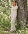 Henley Linen-Blend Long Sleeve Top — Ivory — image 1