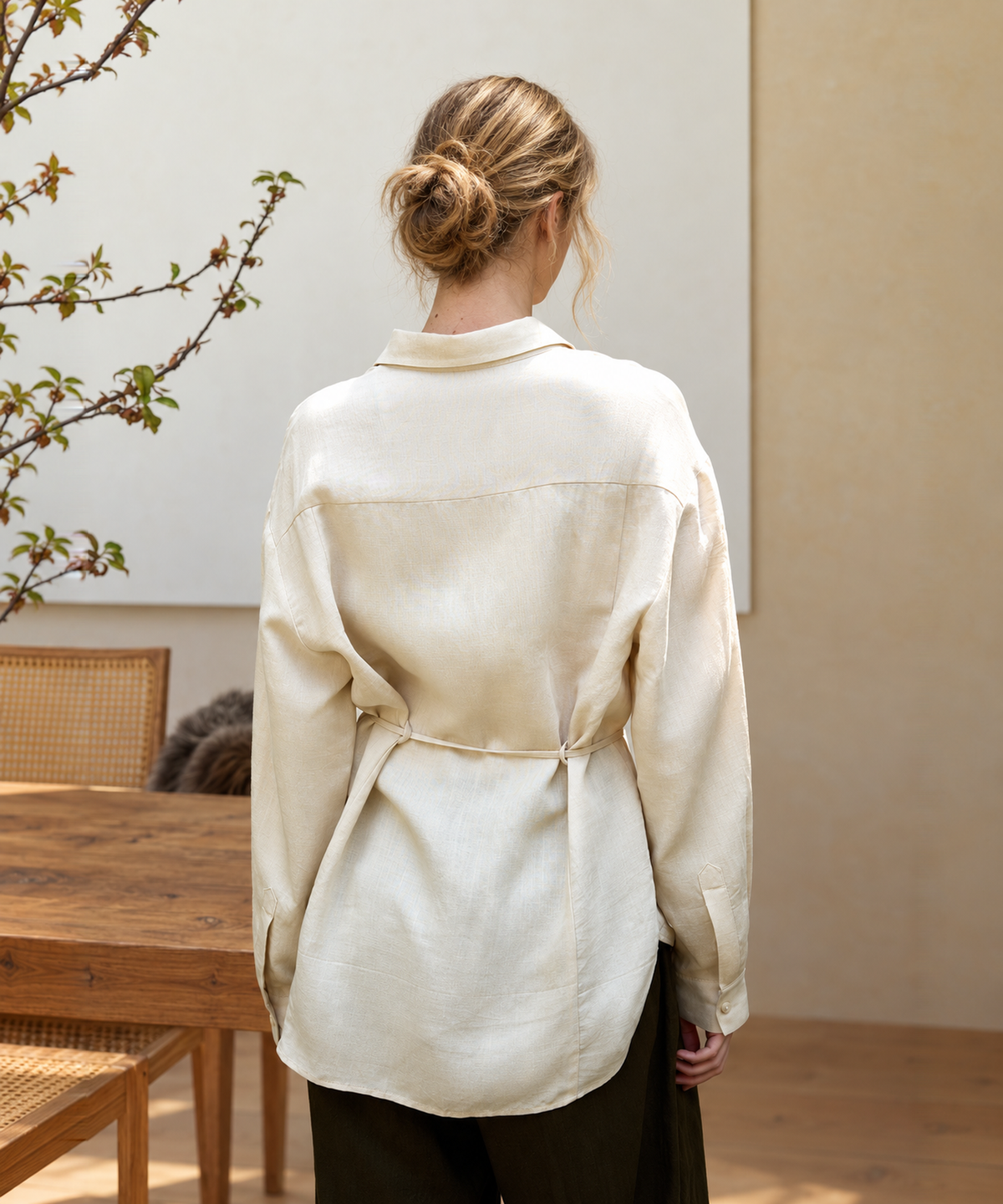 French Inspired Tie Waist Shirt — Ivory — image 3