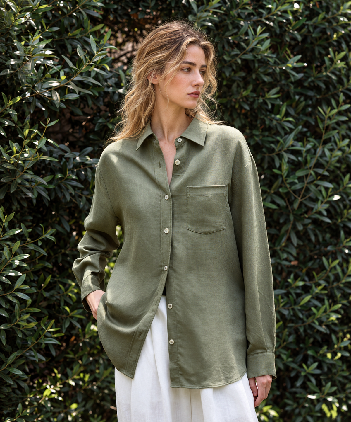 French Inspired Tie Waist Shirt — Sage — image 3