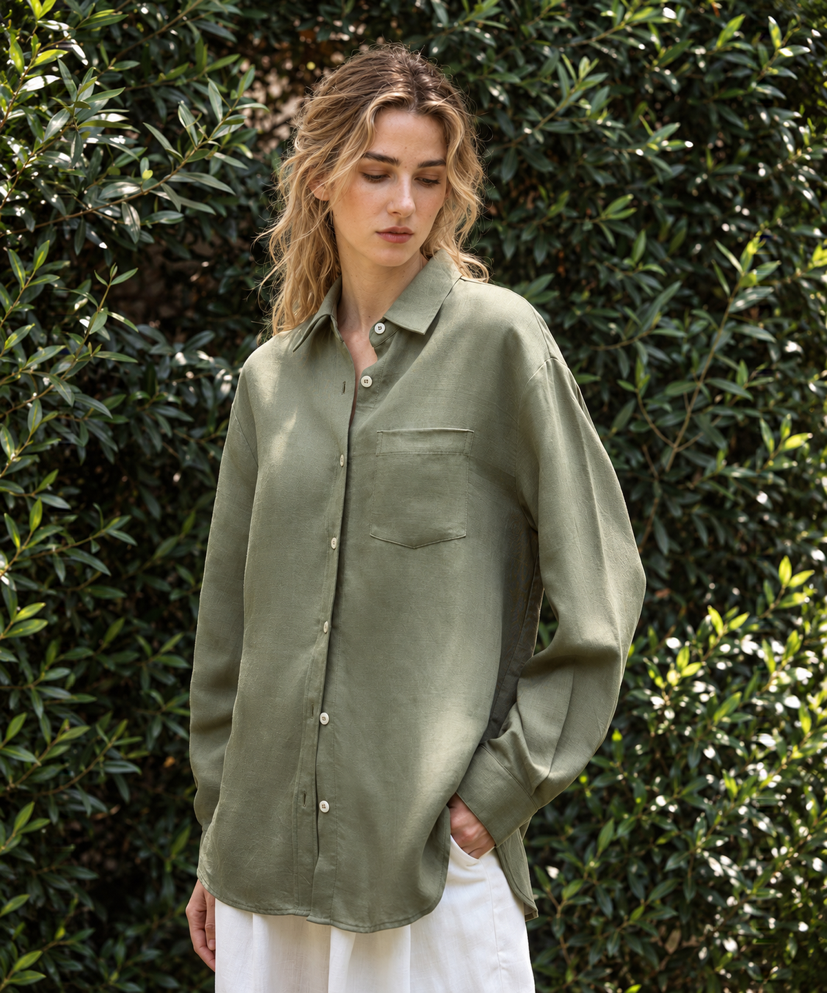 French Inspired Tie Waist Shirt — Sage — image 5