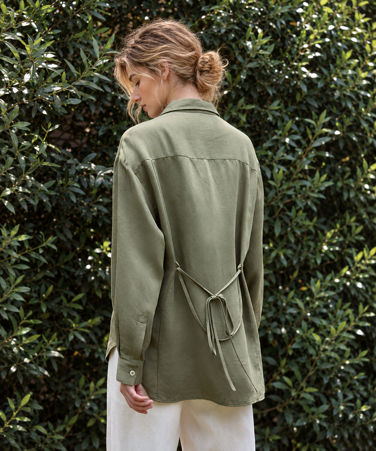 French Inspired Tie Waist Shirt — Sage — image 6