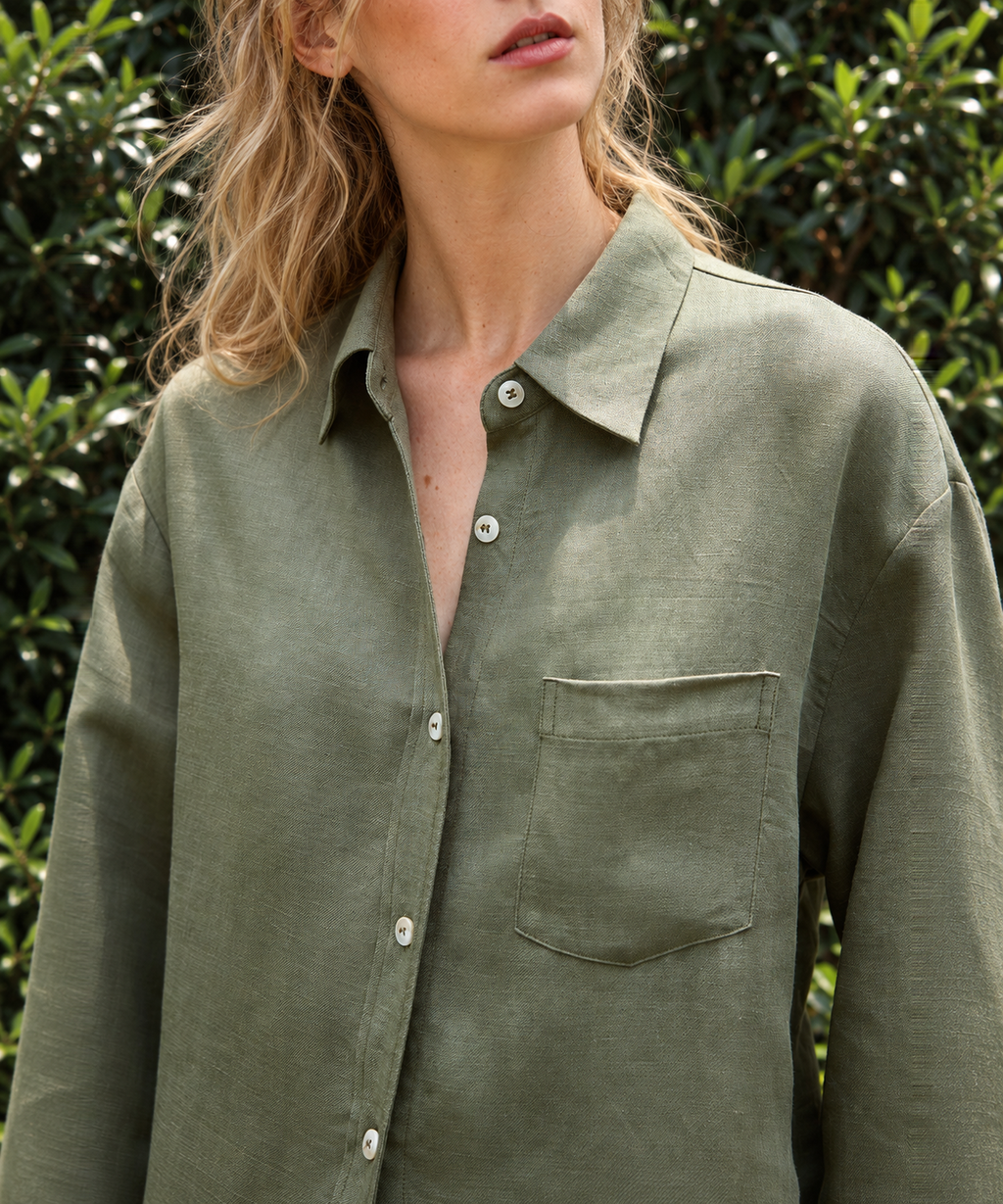 French Inspired Tie Waist Shirt — Sage — image 7