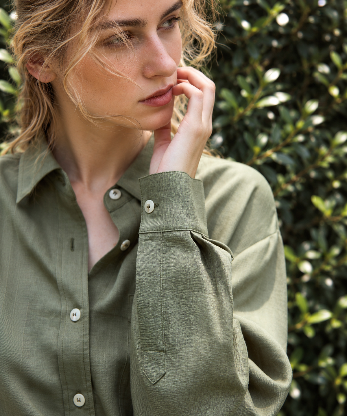 French Inspired Tie Waist Shirt — Sage — image 8
