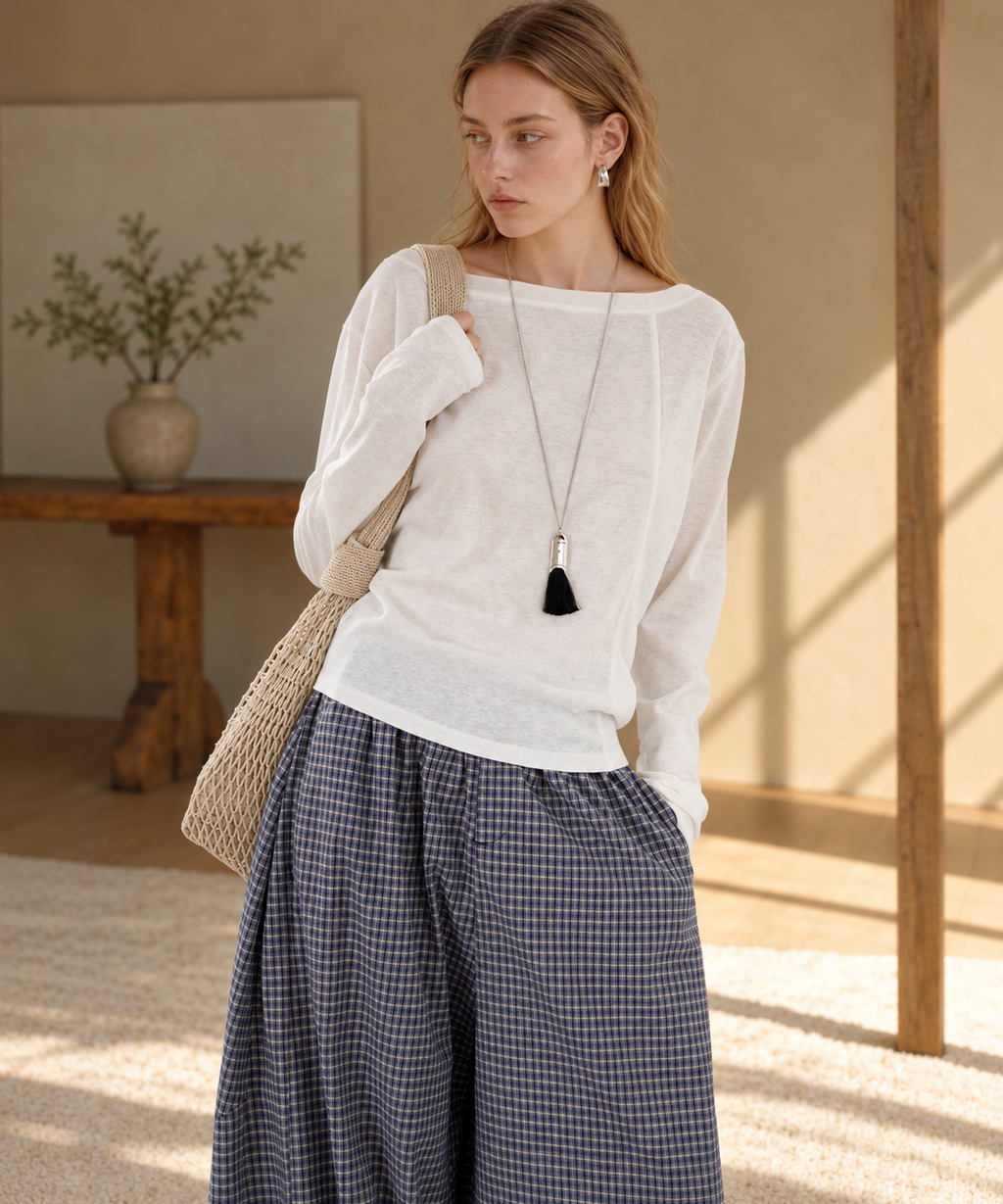 Asymmetrical Long Sleeve Top — White — image 1