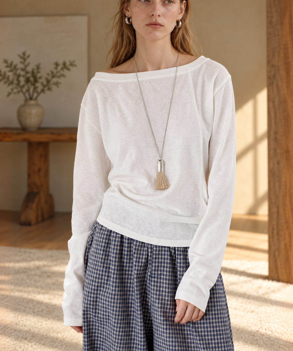 Asymmetrical Long Sleeve Top — White — image 2