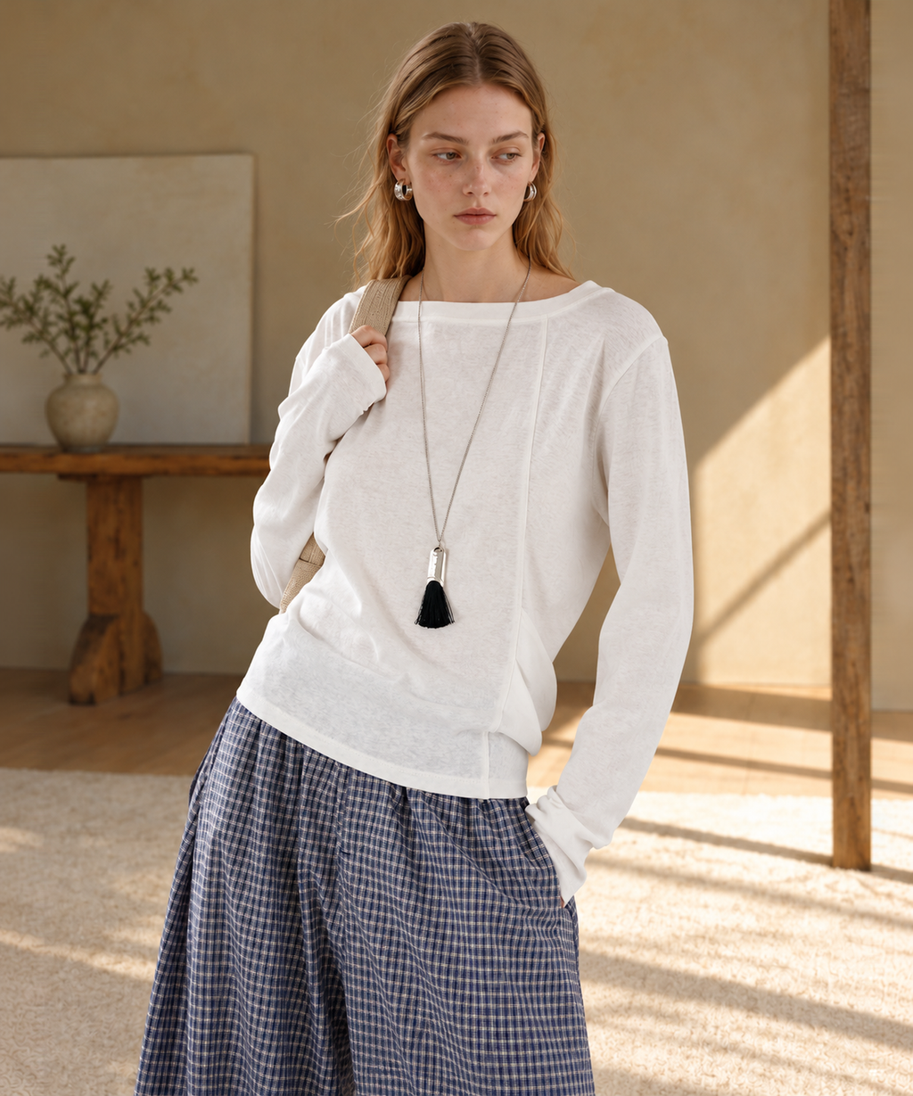 Asymmetrical Long Sleeve Top — White — image 3